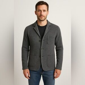 NWT $195 Report Collection Men Knit Gray Wool Cardigan Sweater Jacket Size XXL